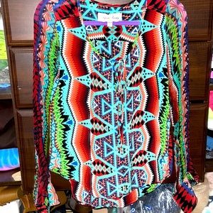 Tribal print silk fifteen twenty blouse